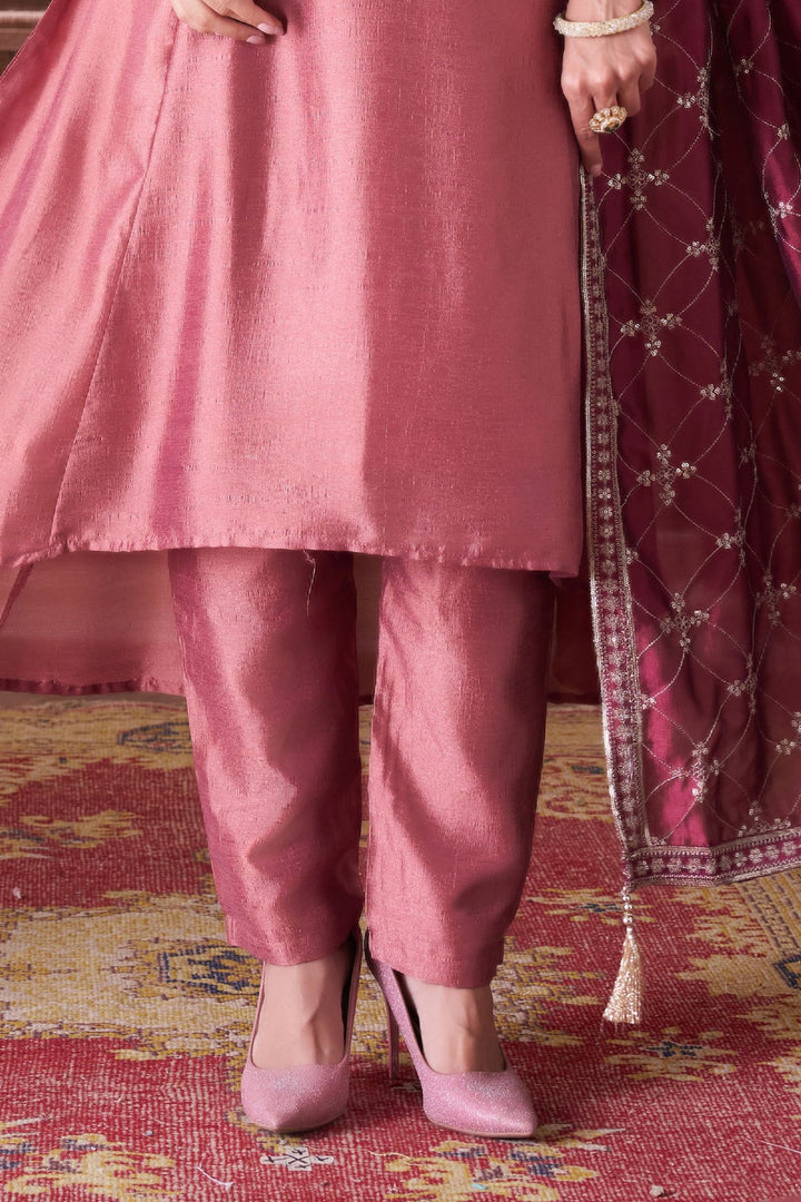 Rust Beads, Mirror, Zardozi, Zari and Sequins work A-line Cut Anarkali Styled Salwar Suit