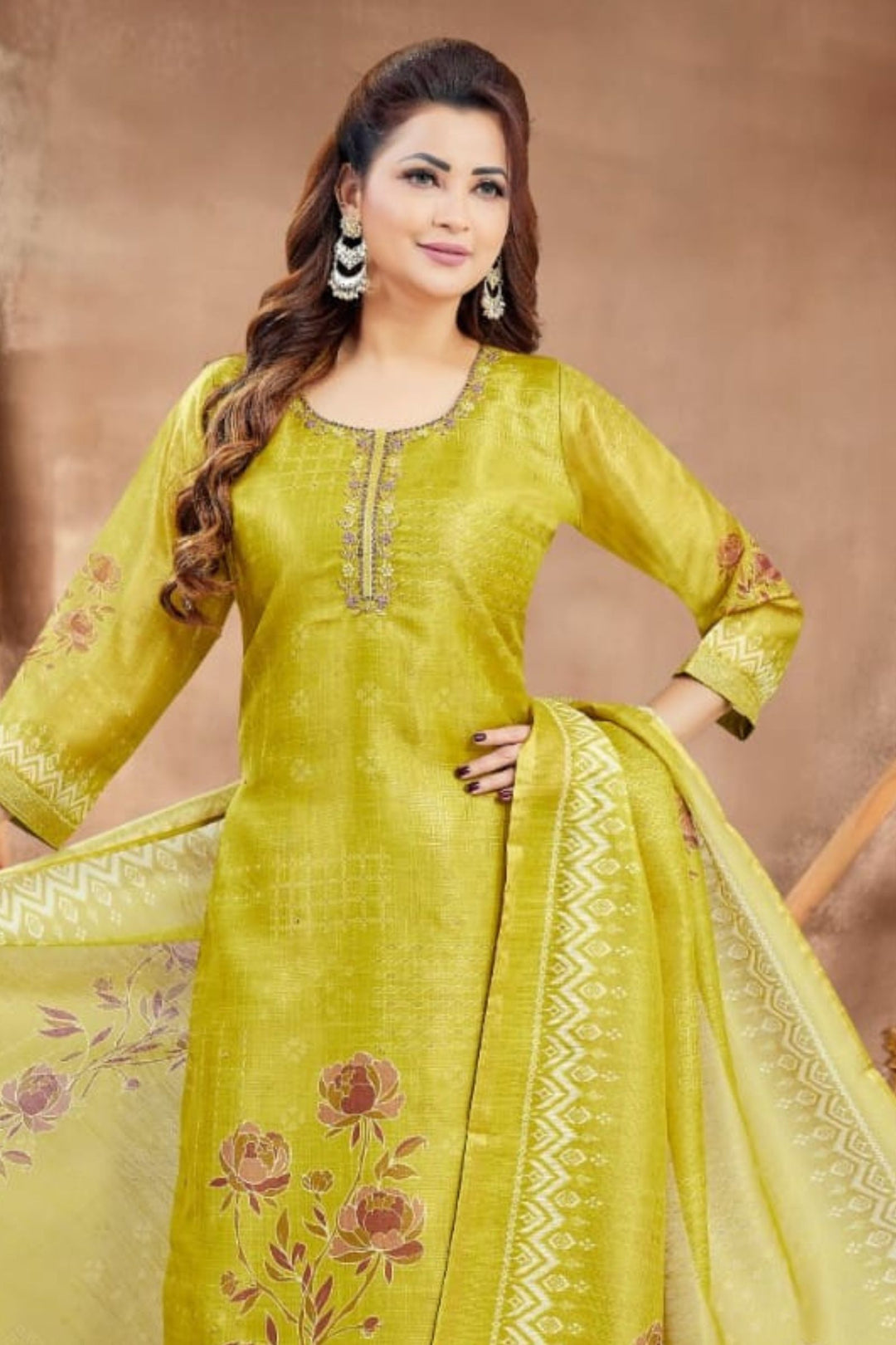 Liril Green Beads, Zardozi and Thread work with Floral Print Straight Cut Salwar Suit