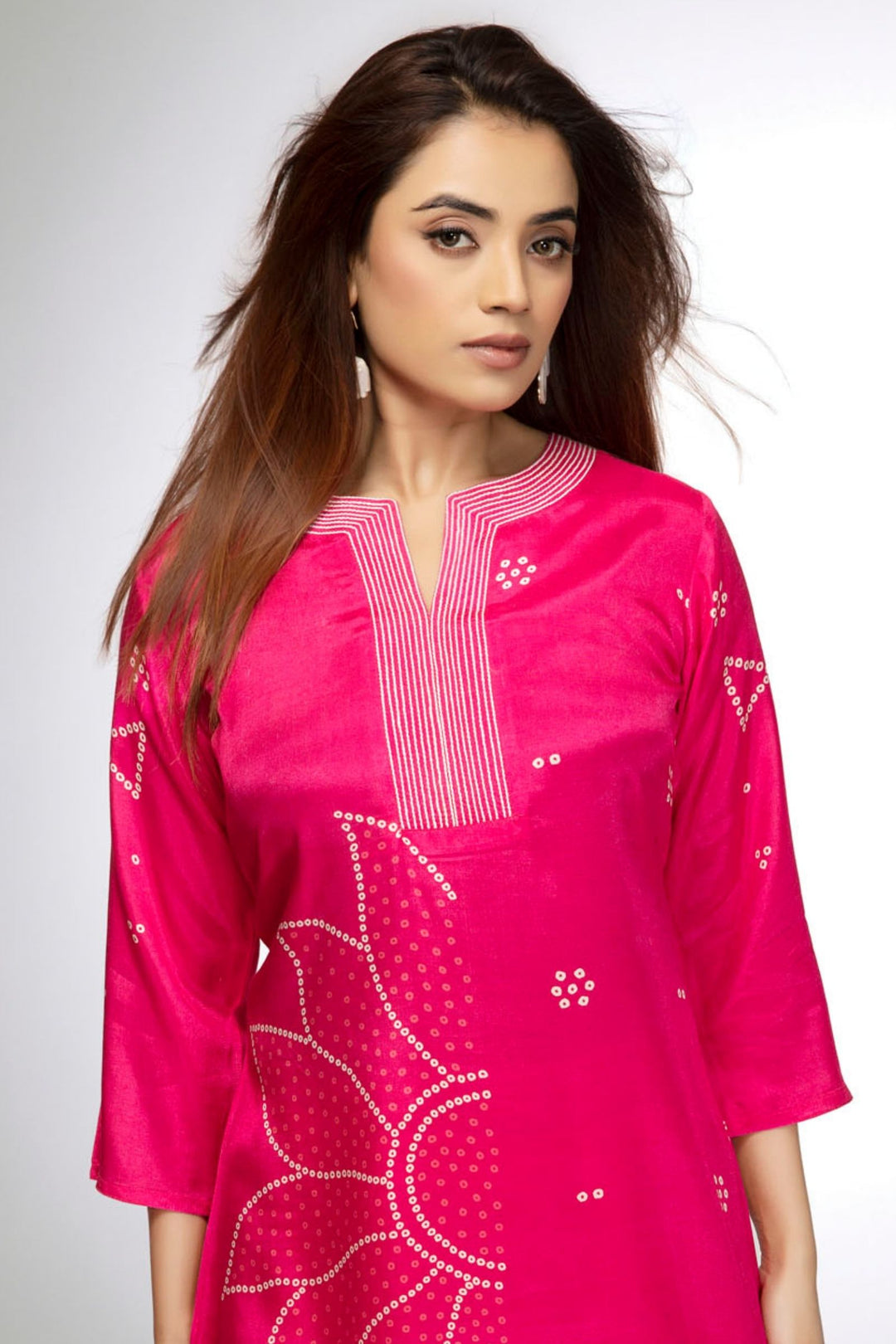Pink Bandini Print Short Kurti