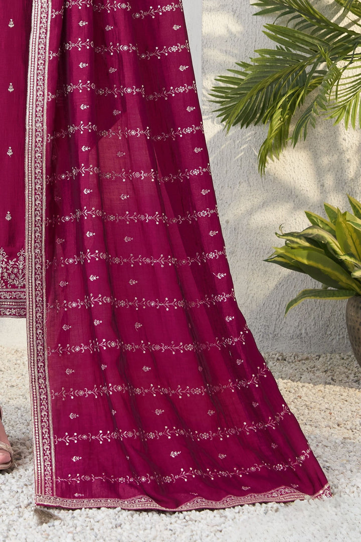 Maroon Silver Zari and Sequins work Straight Cut Salwar Suit