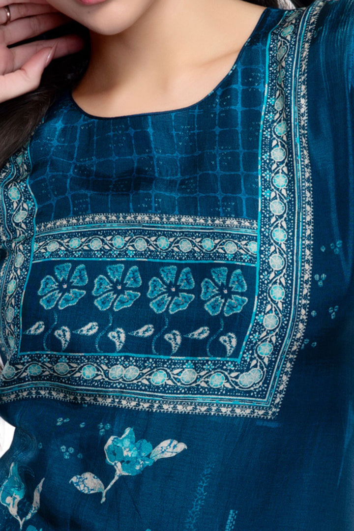 Rama Blue Digital Print Short Kurti