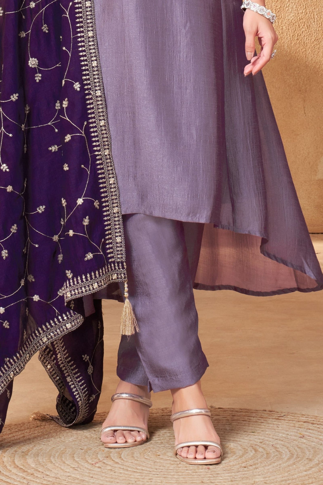 Lavender Zardozi, Mirror and Beads work A-line Cut Salwar Suit