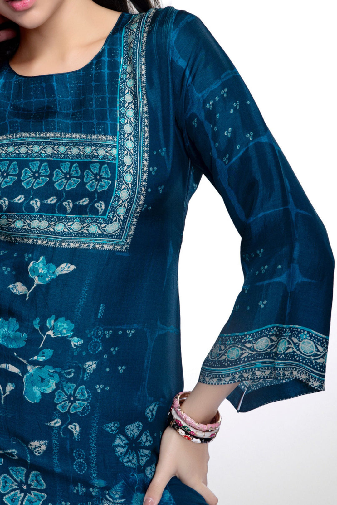 Rama Blue Digital Print Short Kurti