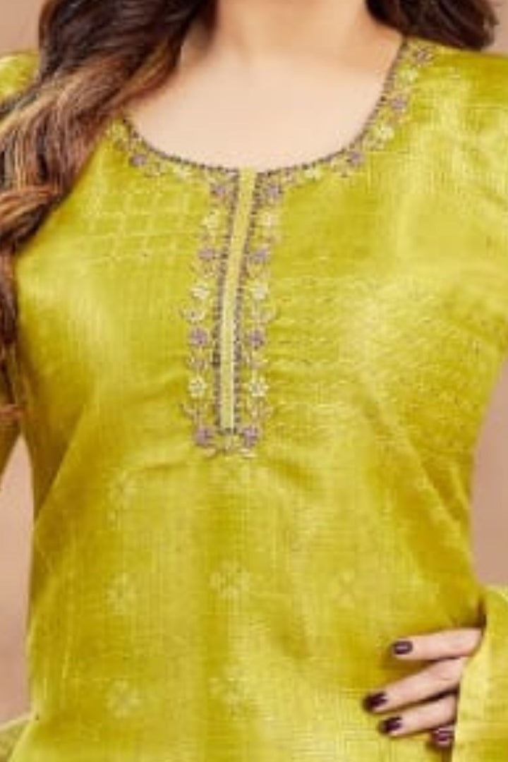 Liril Green Beads, Zardozi and Thread work with Floral Print Straight Cut Salwar Suit
