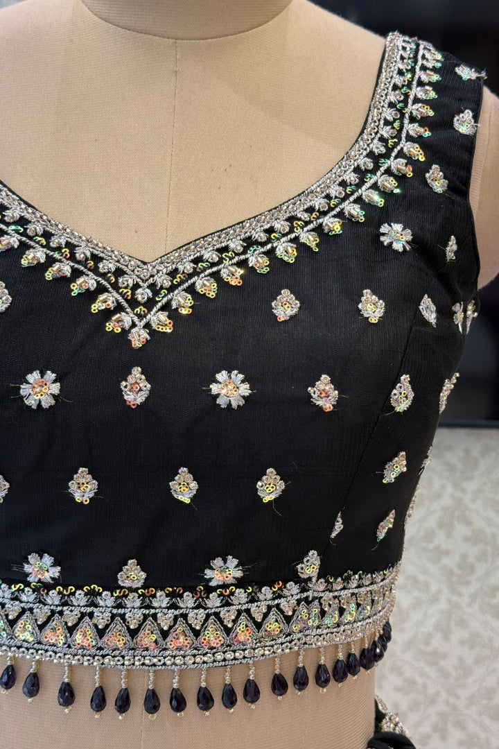 Black Designer Bridal Lehenga Intricate Zari, Sequins and Beads work