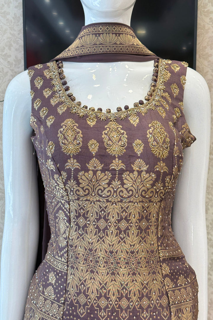 Elegant Palazzo Set with Intricate Stone, Beads and Banaras
