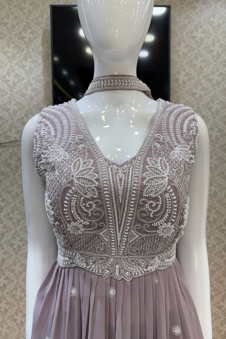 Lilac Beads, Sequins and Thread work Peplum Top with Sharara Suit Set