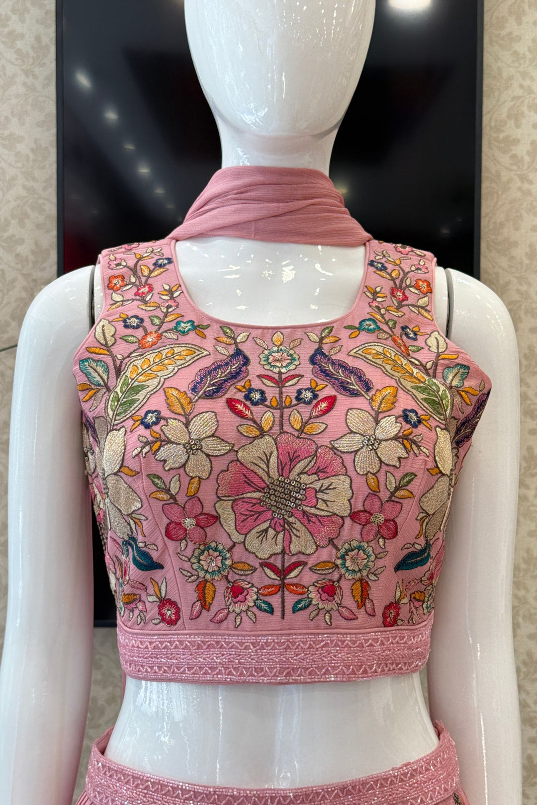 Pink Floral Embroidered Palazzo Set