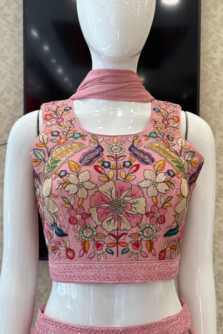 Pink Floral Embroidered Palazzo Set