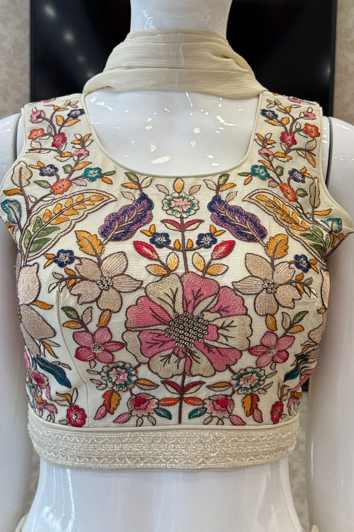 Half White Floral Embroidered Palazzo Set