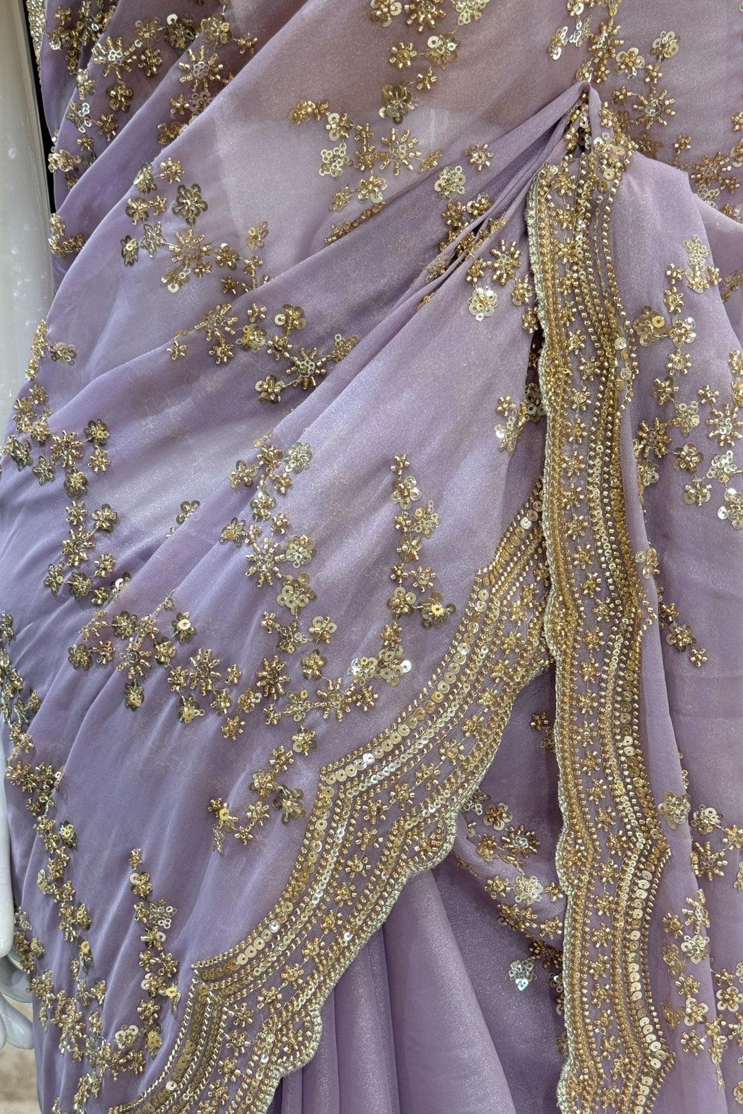 Lavender Sequins, Beads and Zari work Saree