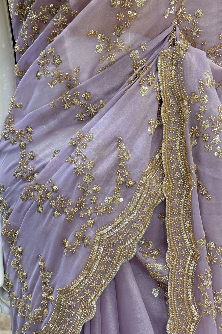 Lavender Sequins, Beads and Zari work Saree