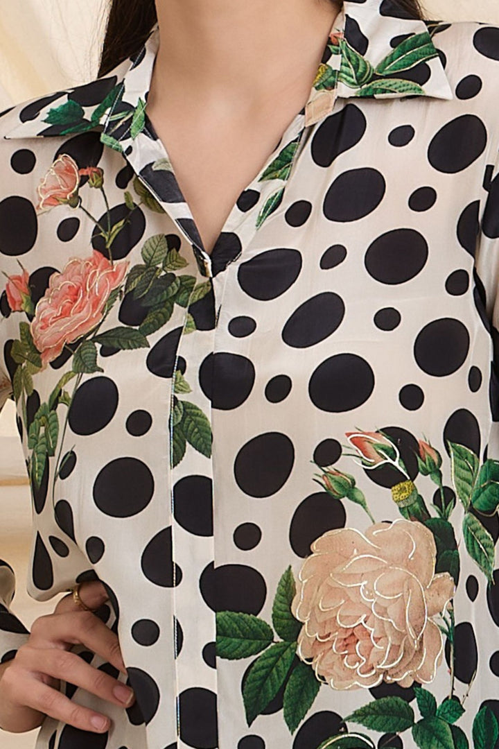 Half White with Black Printed Short Kurti