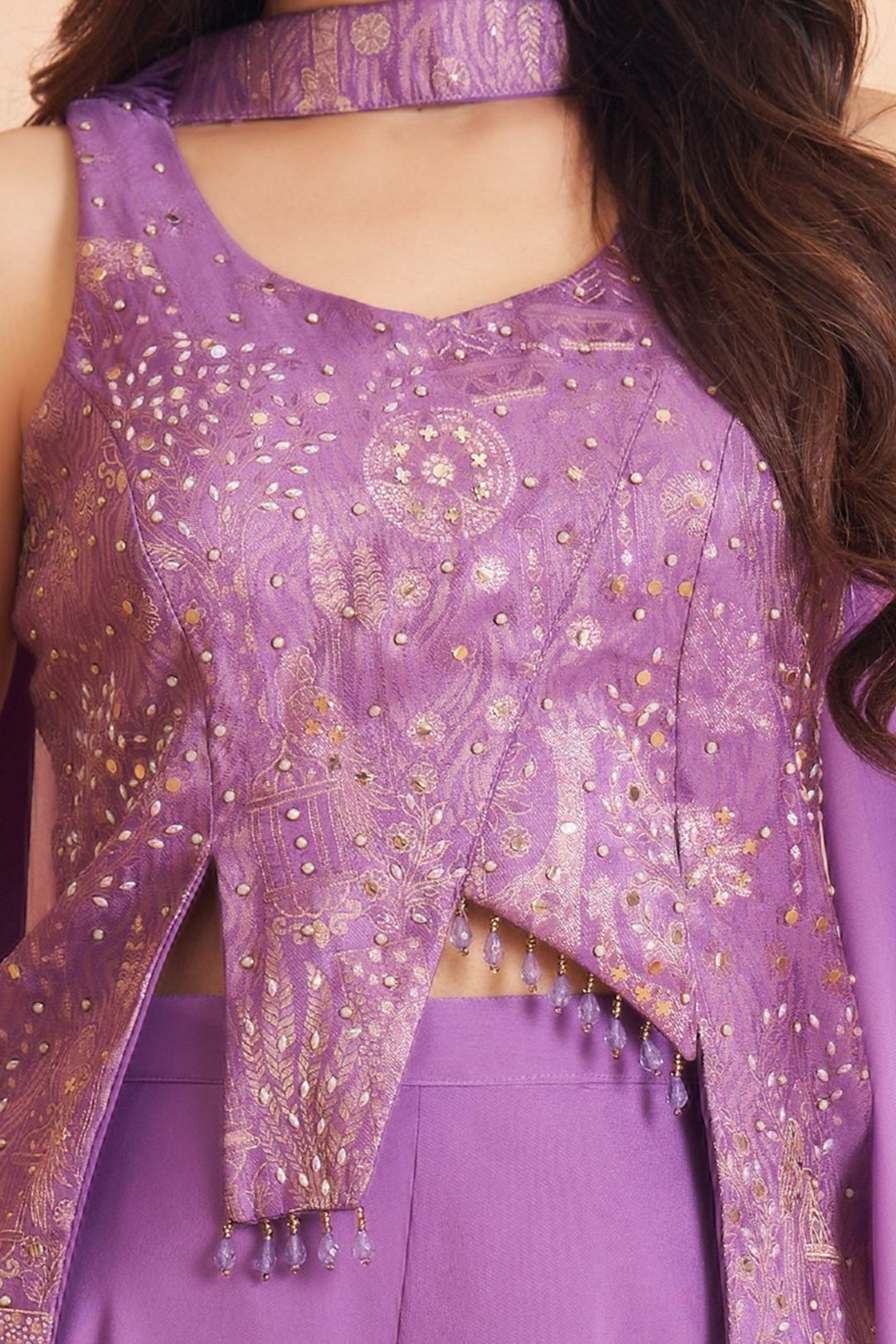 Lavender Stone, Beads and Banaras work Palazzo Suit Set