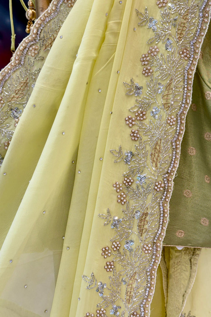 Lemon Yellow Saree with Intricate Sequin and Beaded Embroidered Border