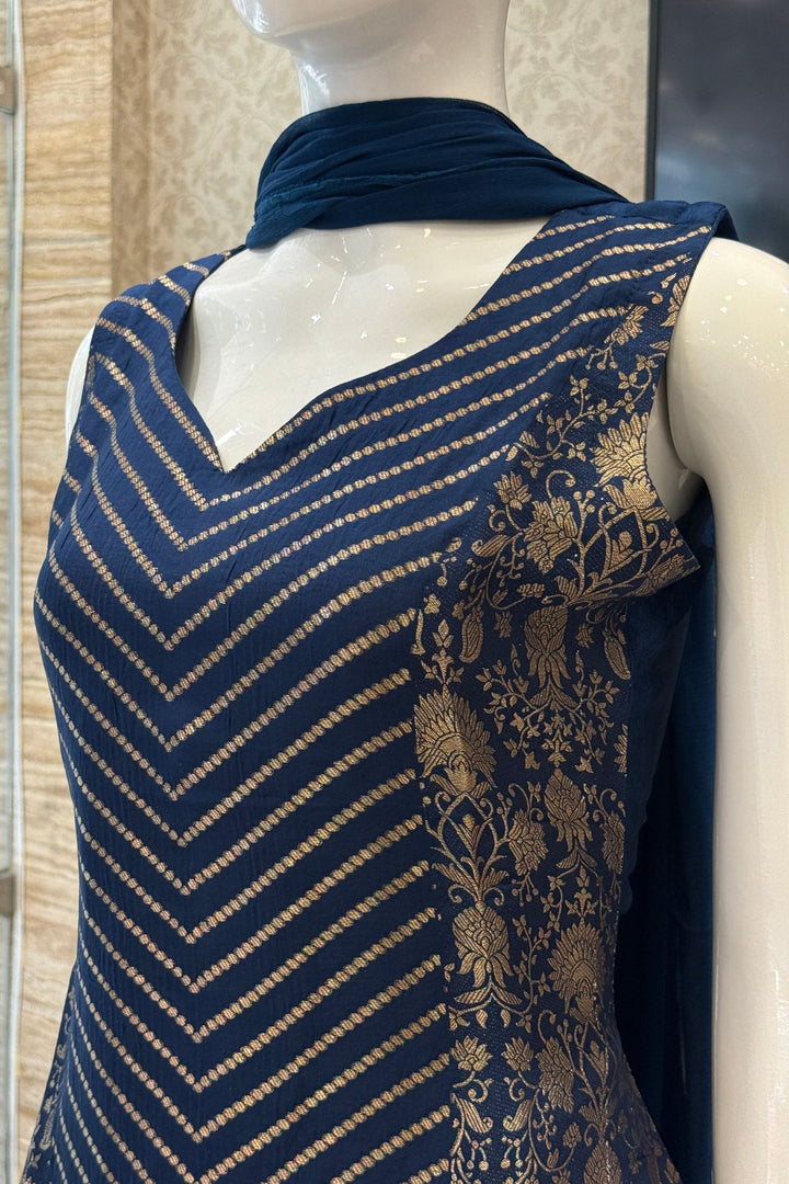 Teal Blue Banaras work Straight Cut Salwar Suit