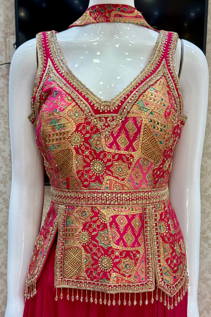 Rani Pink Brocade, Beads, Zardozi, Stone, Zari and Sequins work Palazzo Set