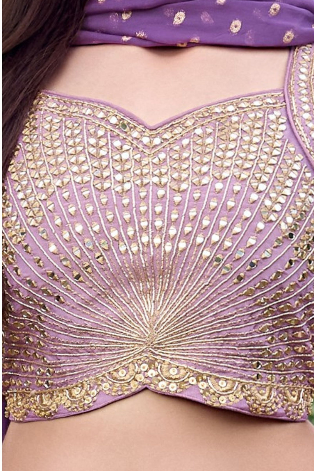 Lavender Mirror, Zari and Sequins work with Digital Print Lehenga Choli for Girls