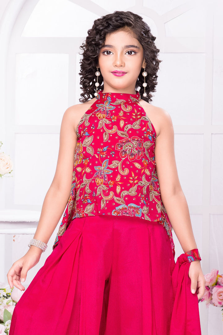 Rani Pink Girls Palazzo Set with Printed Halter Top