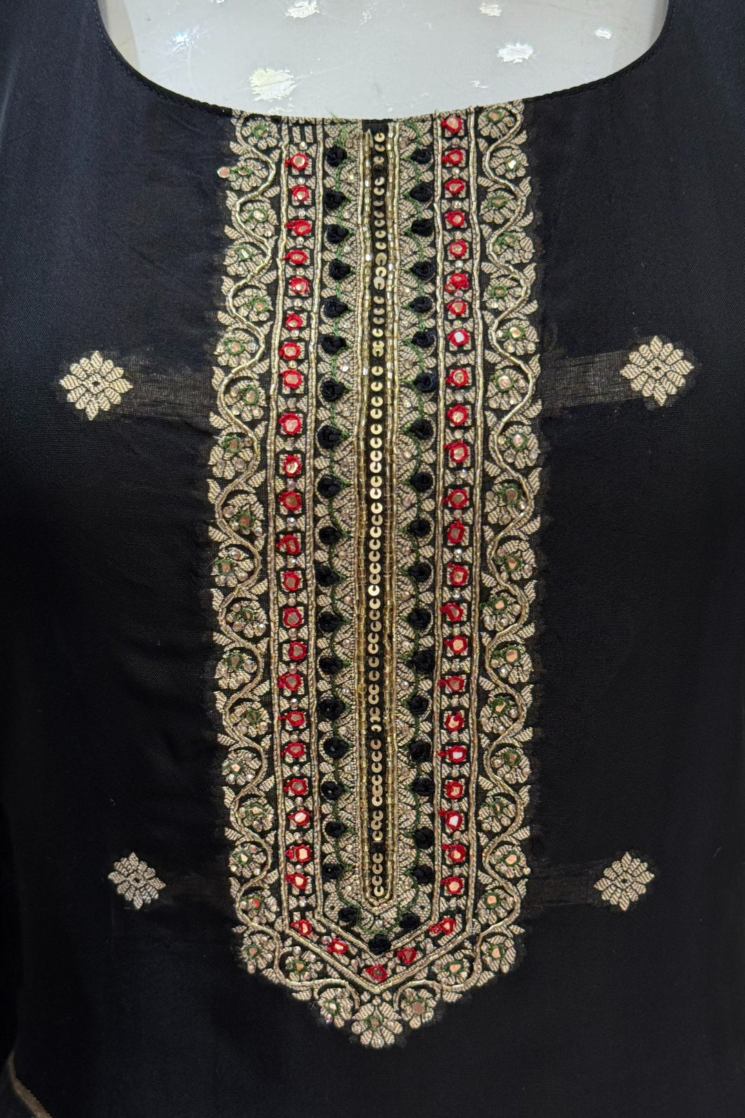Black Banaras, Beads and Sequins work Straight Cut Salwar Suit