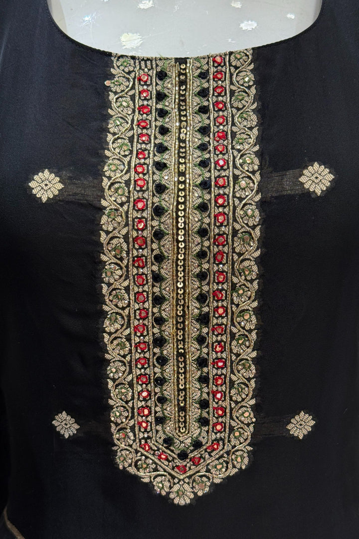 Black Banaras, Beads and Sequins work Straight Cut Salwar Suit