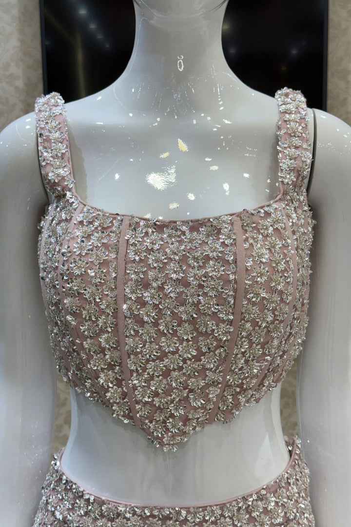 Pastel Peach Sequins and Beads work Fishcut Lehenga Set