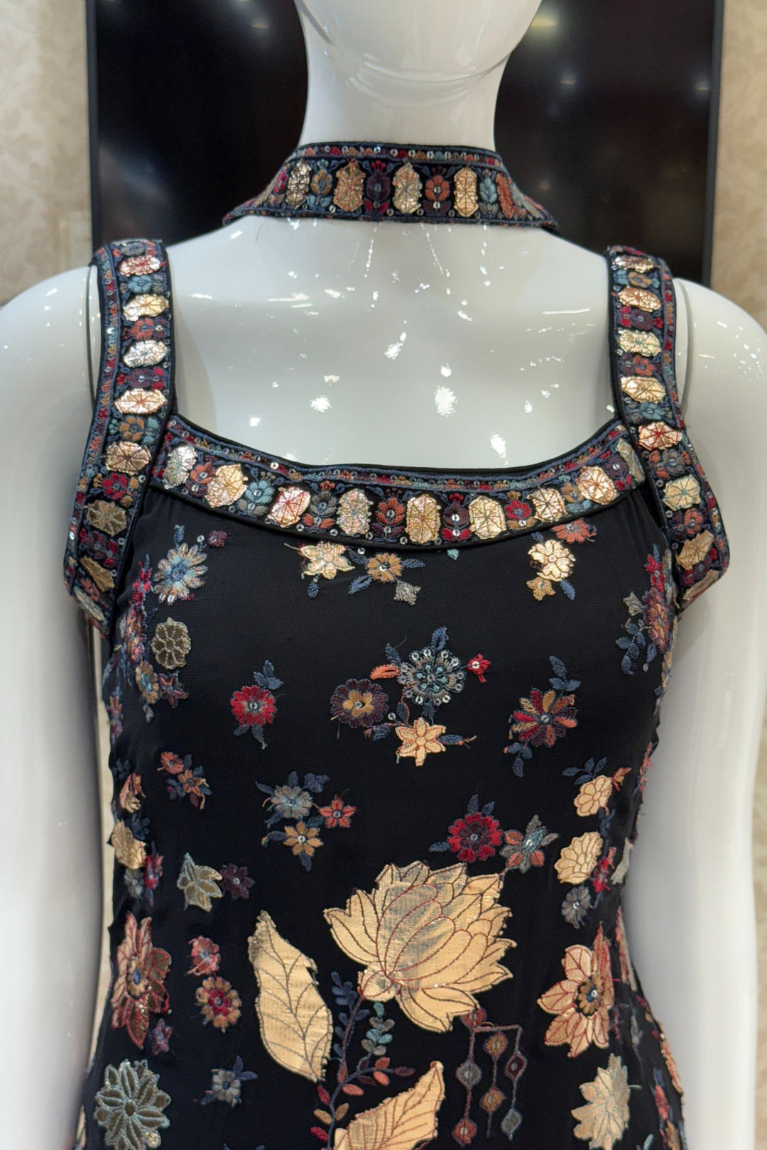 Black Embroidery and Sequins work Straight Cut Salwar Suit