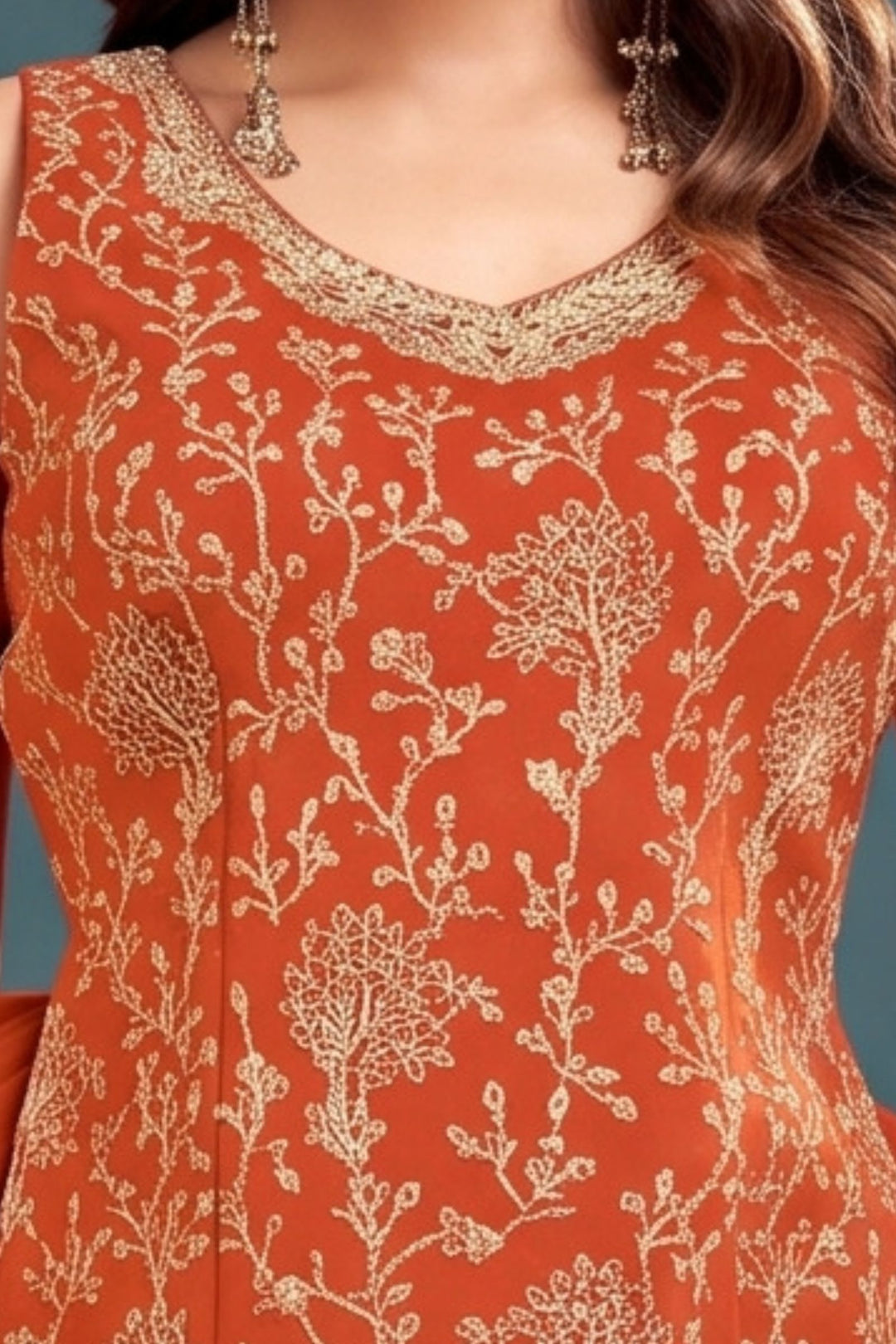 Orange Palazzo Salwar Suit with Beads, Sequins and Zari Detailing