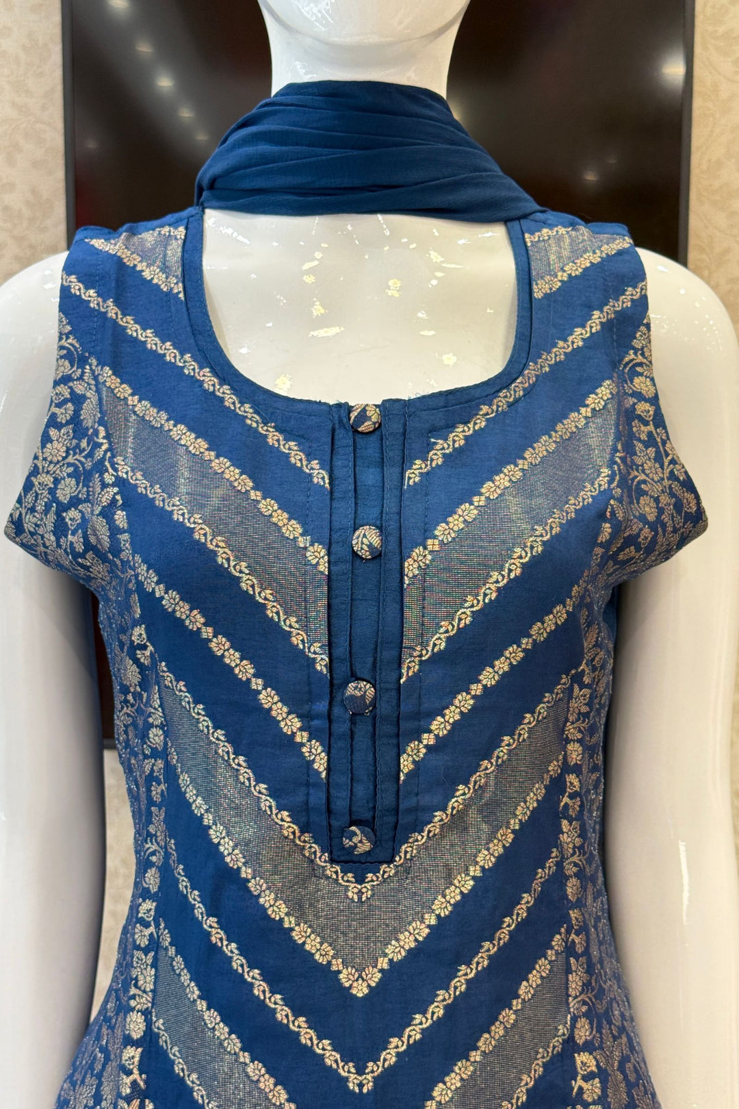 Peacock Blue Banaras work Straight Cut Salwar Suit