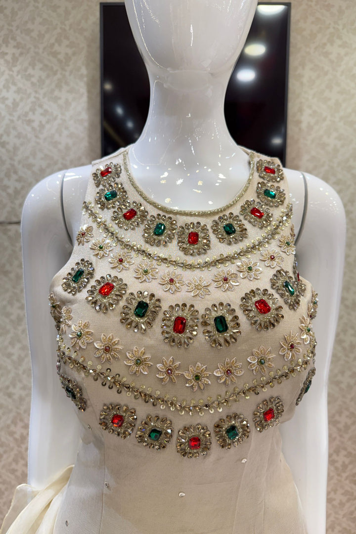 Silver Grey Palazzo Salwar Suit with Beads, Sequins and Stone Detailing