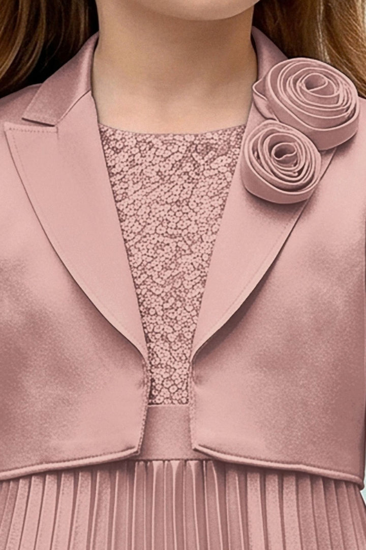 Oinion Pink Sequins work Jacket Styled Short Frock For Girls