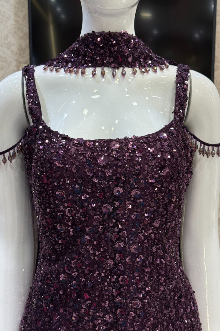 Wine Beads and Sequins work Palazzo Salwar Suit