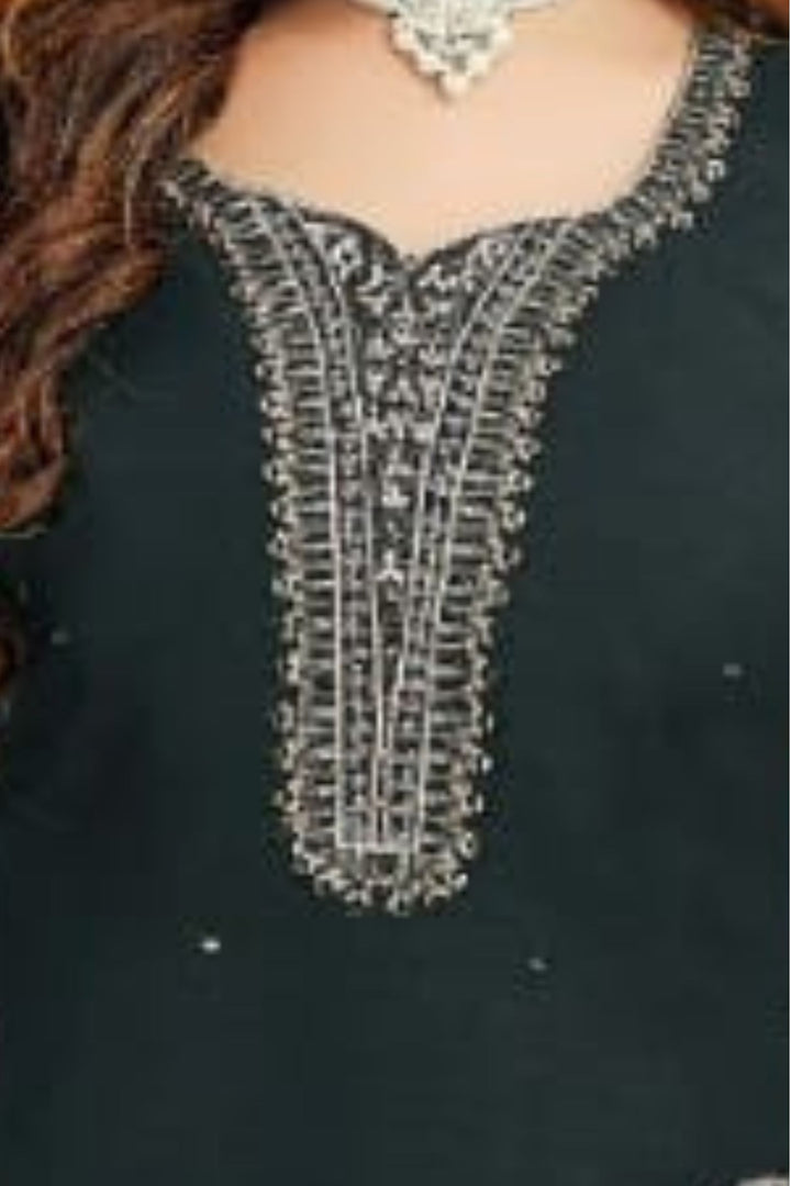 Black Mirror, Stone and Zari work Straight Cut Salwar Suit