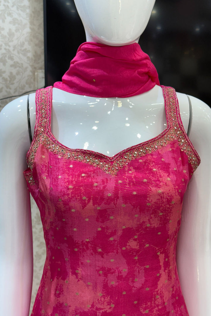 Pink Stone, Zari, Zardozi and Mirror work Straight Cut Salwar Suit