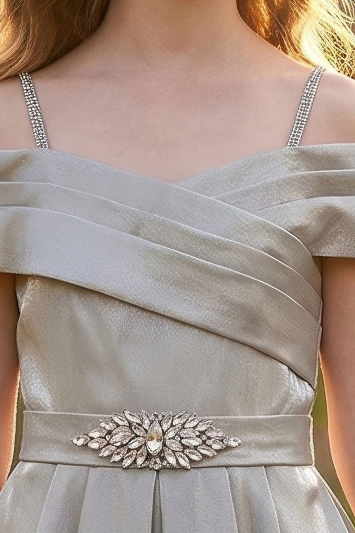 Grey Stone work Long Party Gown for Girls