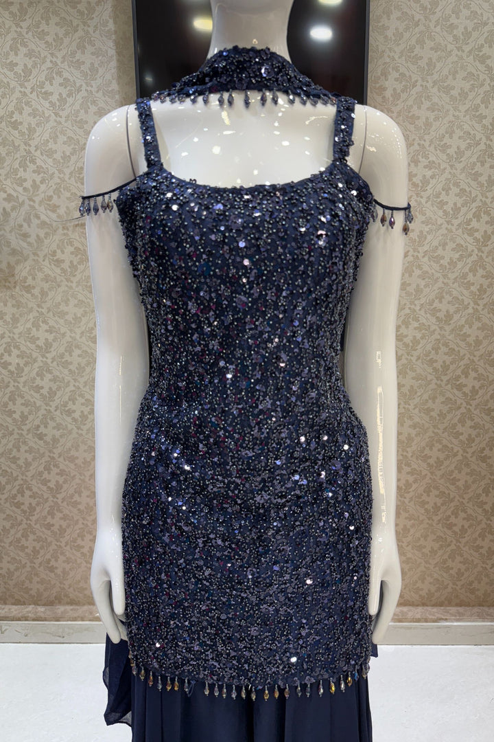 Navy Blue Beads and Sequins work Palazzo Salwar Suit