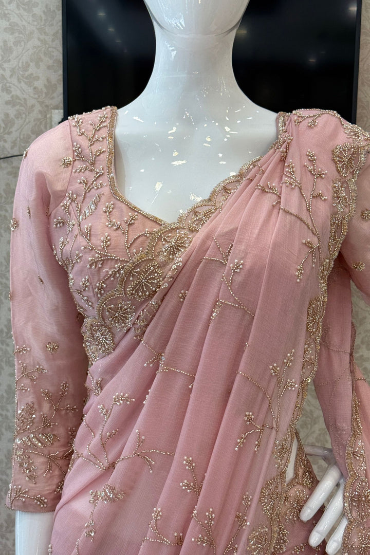 Pink Pearl, Sequins, Beads and Zari work Saree
