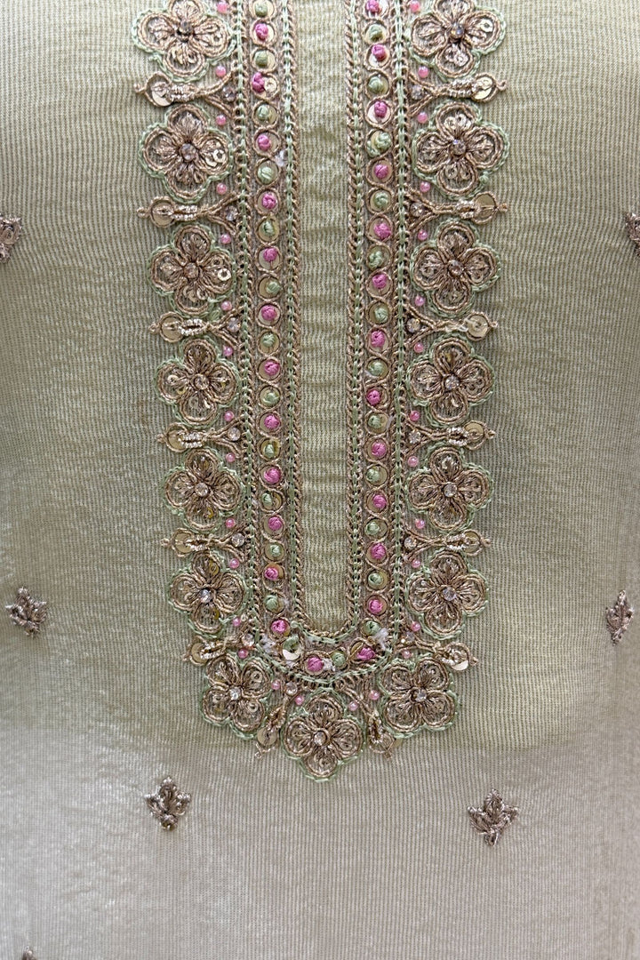 Pista Green Zari and Sequins work High Slit Palazzo Set