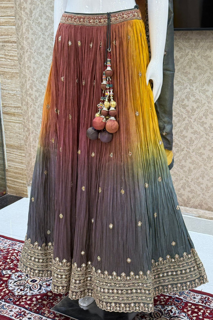 Designer Lehenga with Intricate Mirror, Stone, Sequins, Zari and Beads work