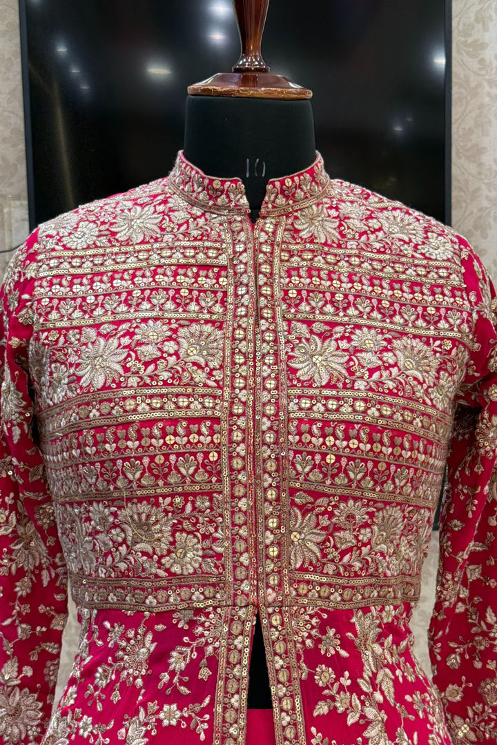 Rani Pink Embroidery and Sequins work Mastani Styled Long Top Lehenga