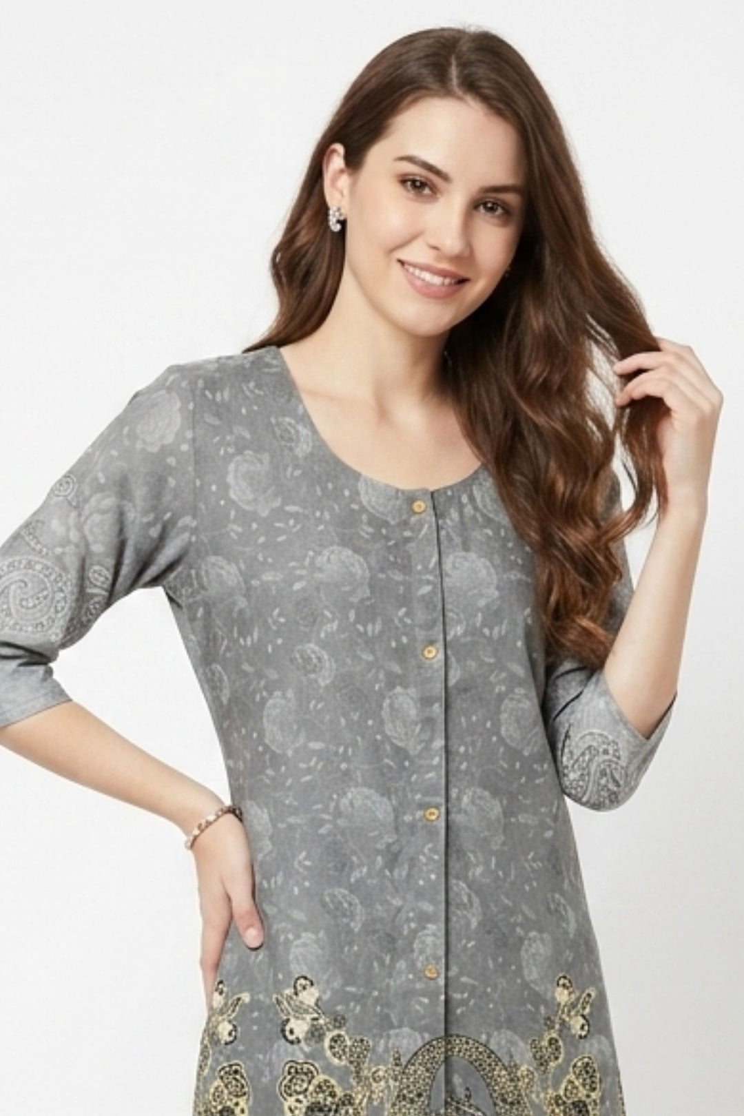 Grey Digital Print Short Kurti