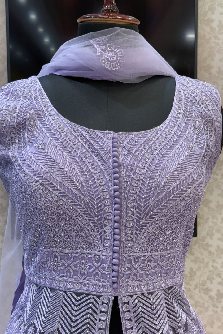 Lavender Zari Thread and Stone work Mastani Styled Long Top Lehenga