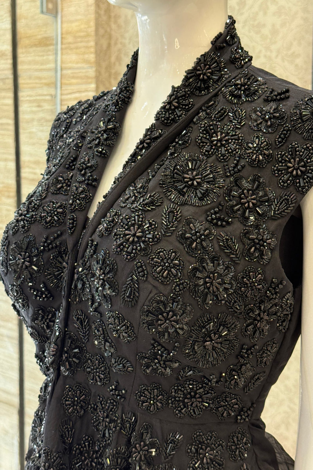 Black Beads and Sequins work Jacket Styled Lehenga