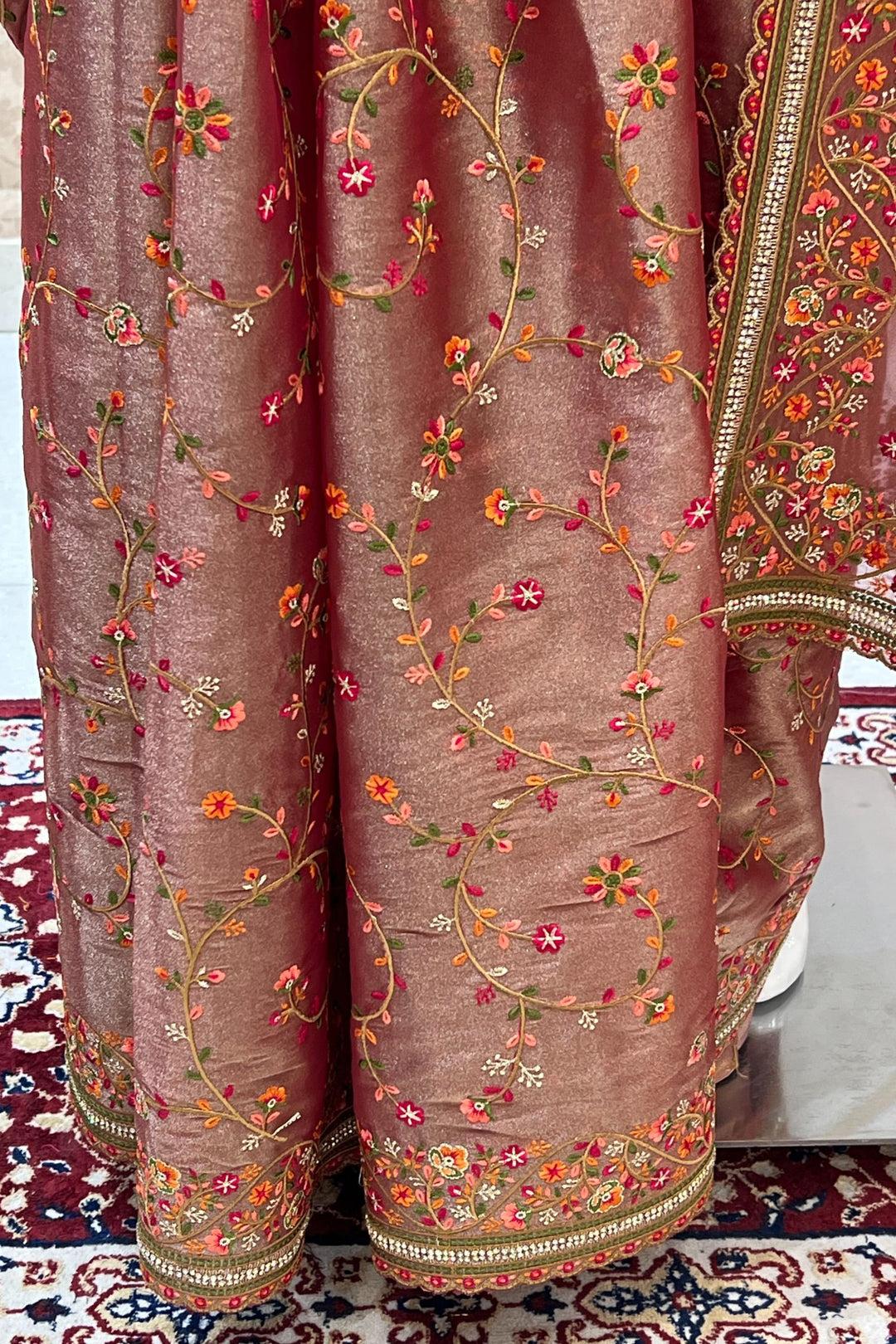 Onion Multicolor Embroidery, Sequins and Stone work Saree