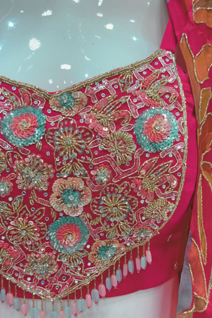 Rani Pink with Multicolor Digital Print Overcoat Styled Palazzo Suit Set