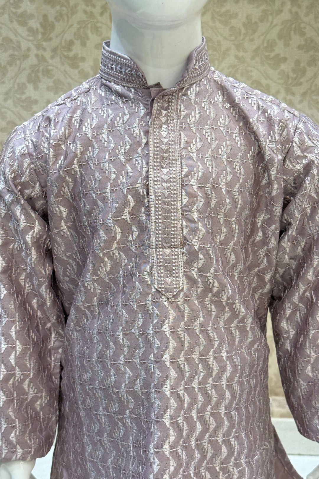 Lilac Thread and Sequins work Kurta Set for Boys