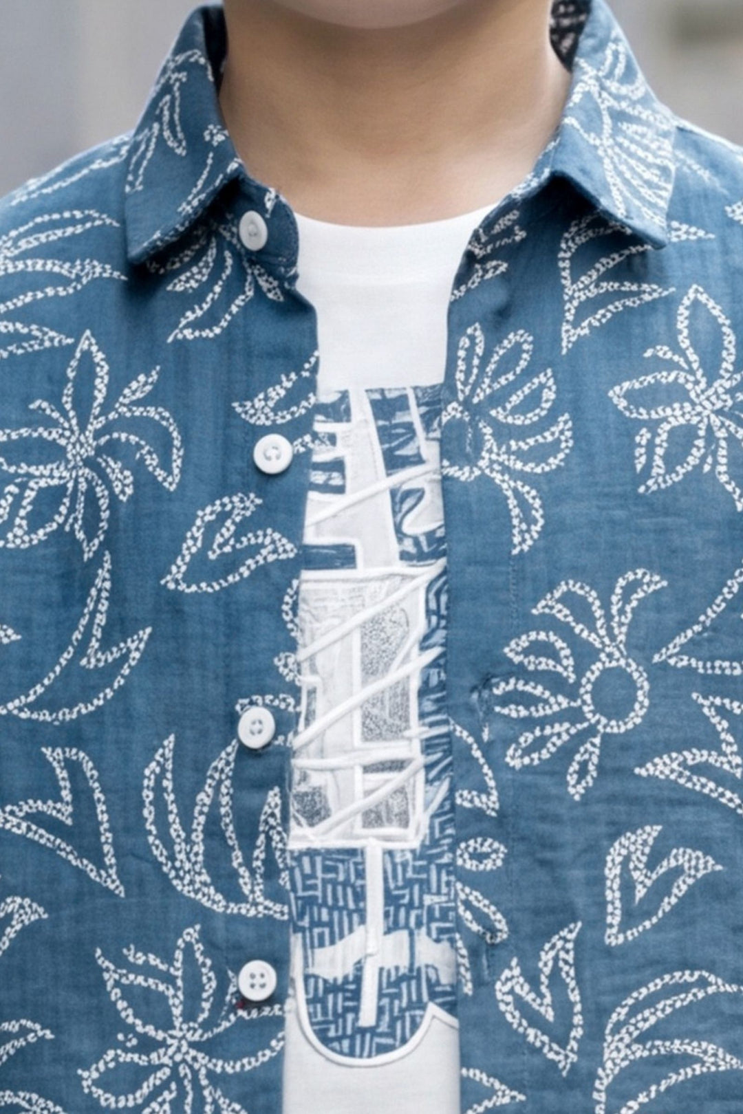 Blue with White Printed Boys Co-Ord Set