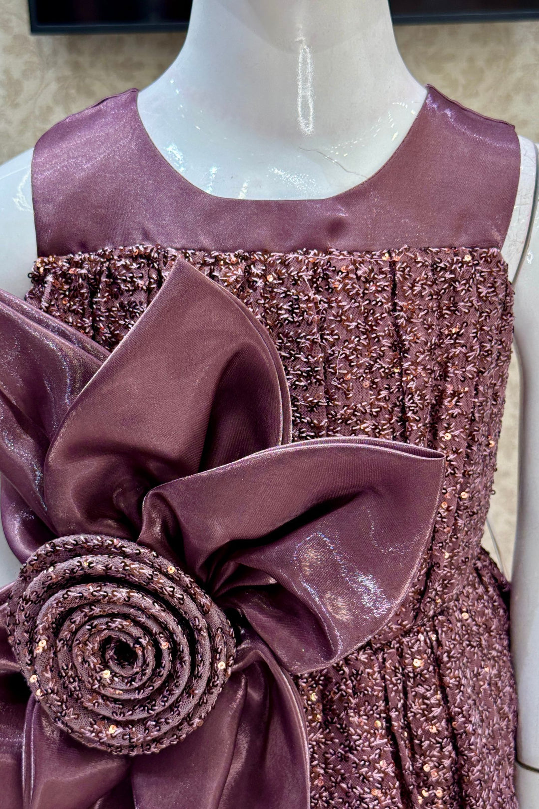 Wine Sequins and Thread work Long Party Frock for Girls