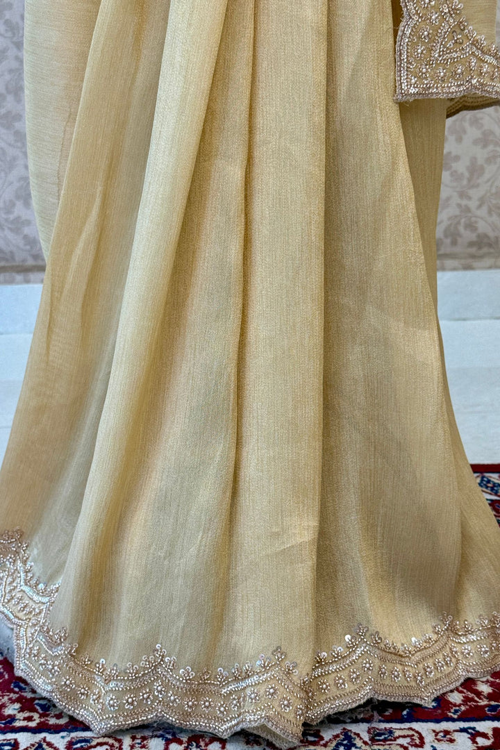 Chiku Saree with Pearl, Zari and Sequins work