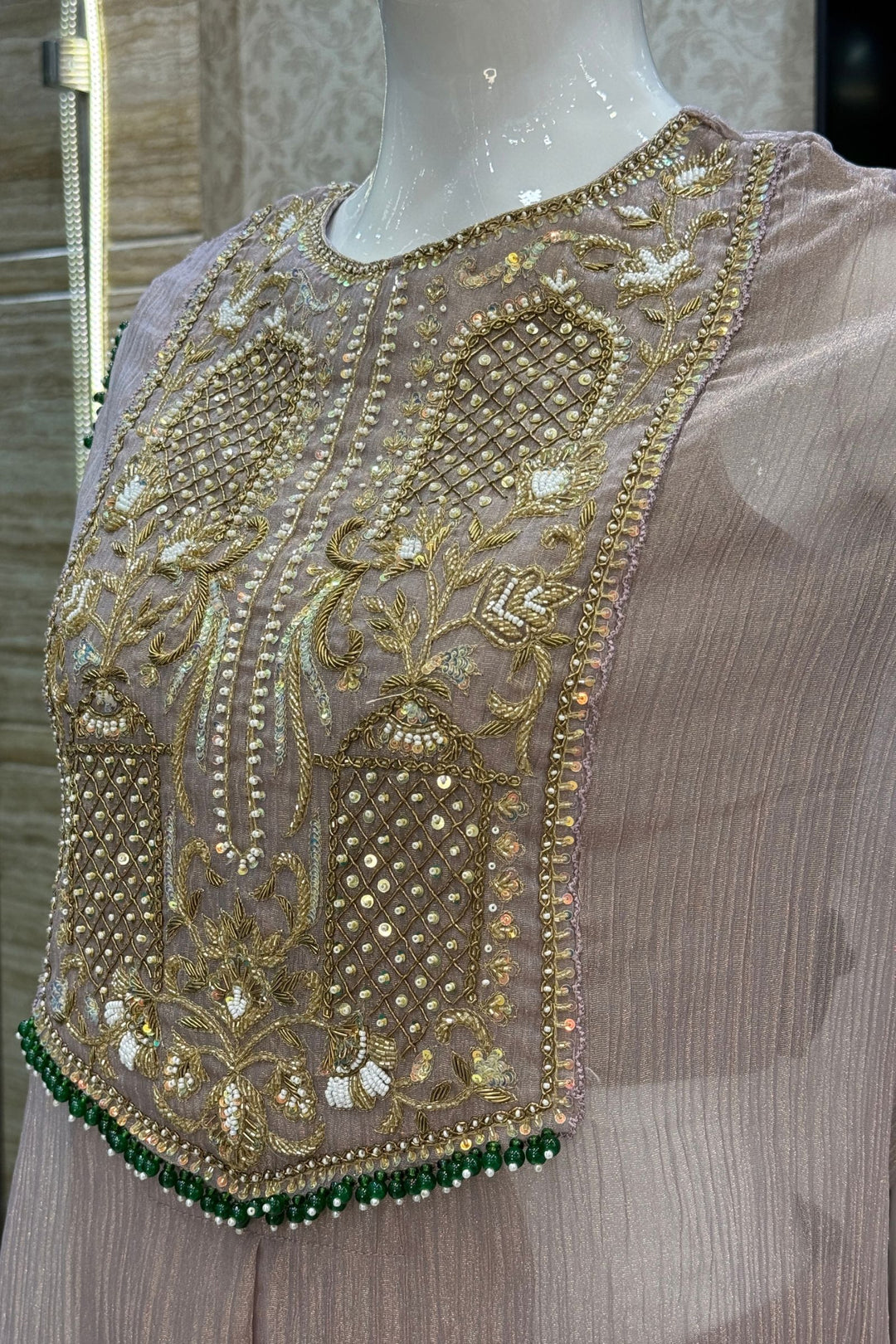 Lilac Indo-Western Styled Beads, Zardozi and Sequins work Palazzo Set